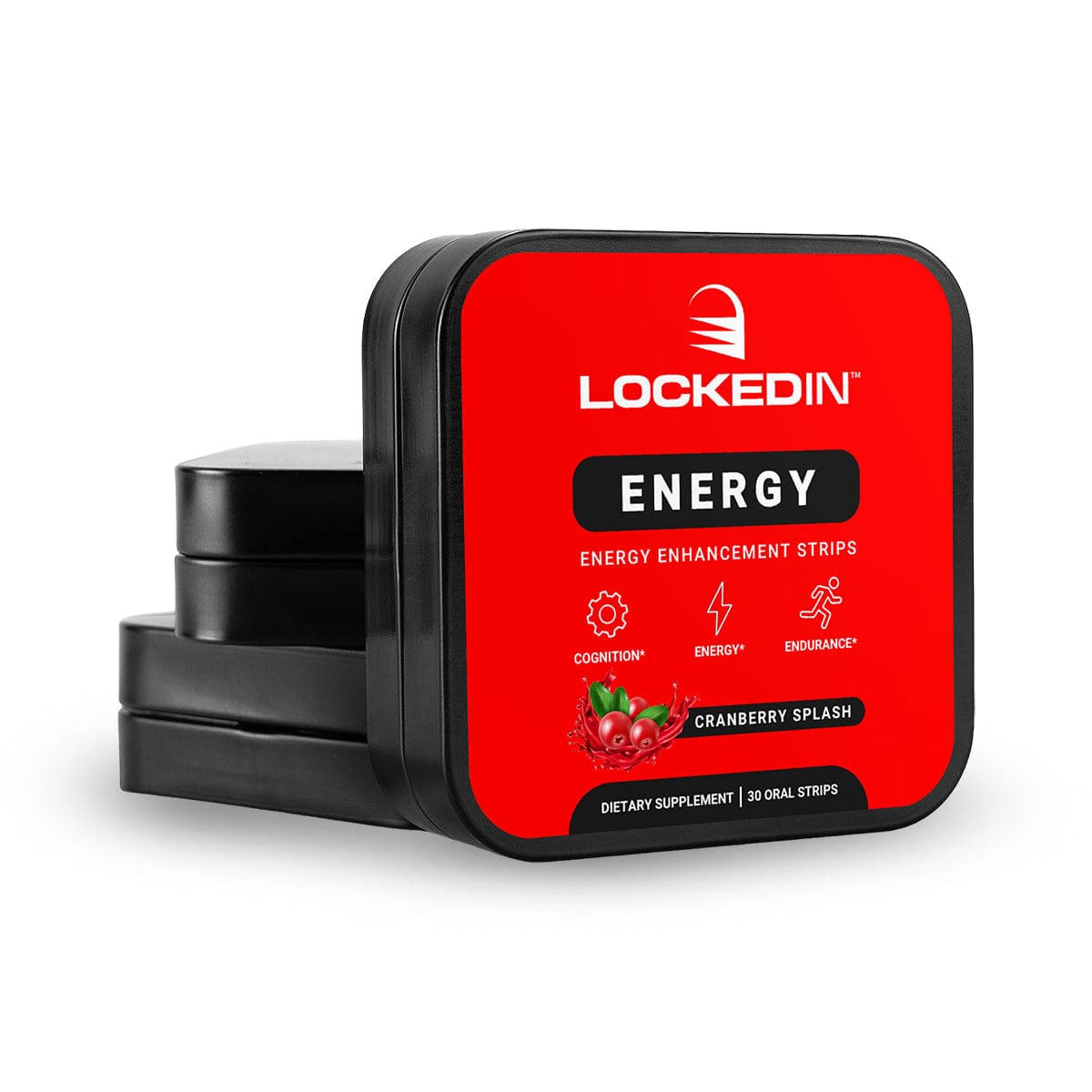 Locked-In Energy strips in Cranberry Splash, displayed on white background