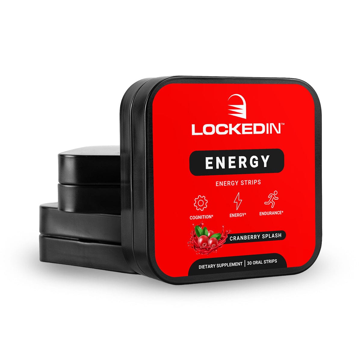 Locked-In Energy strips in Cranberry Splash, displayed on white background