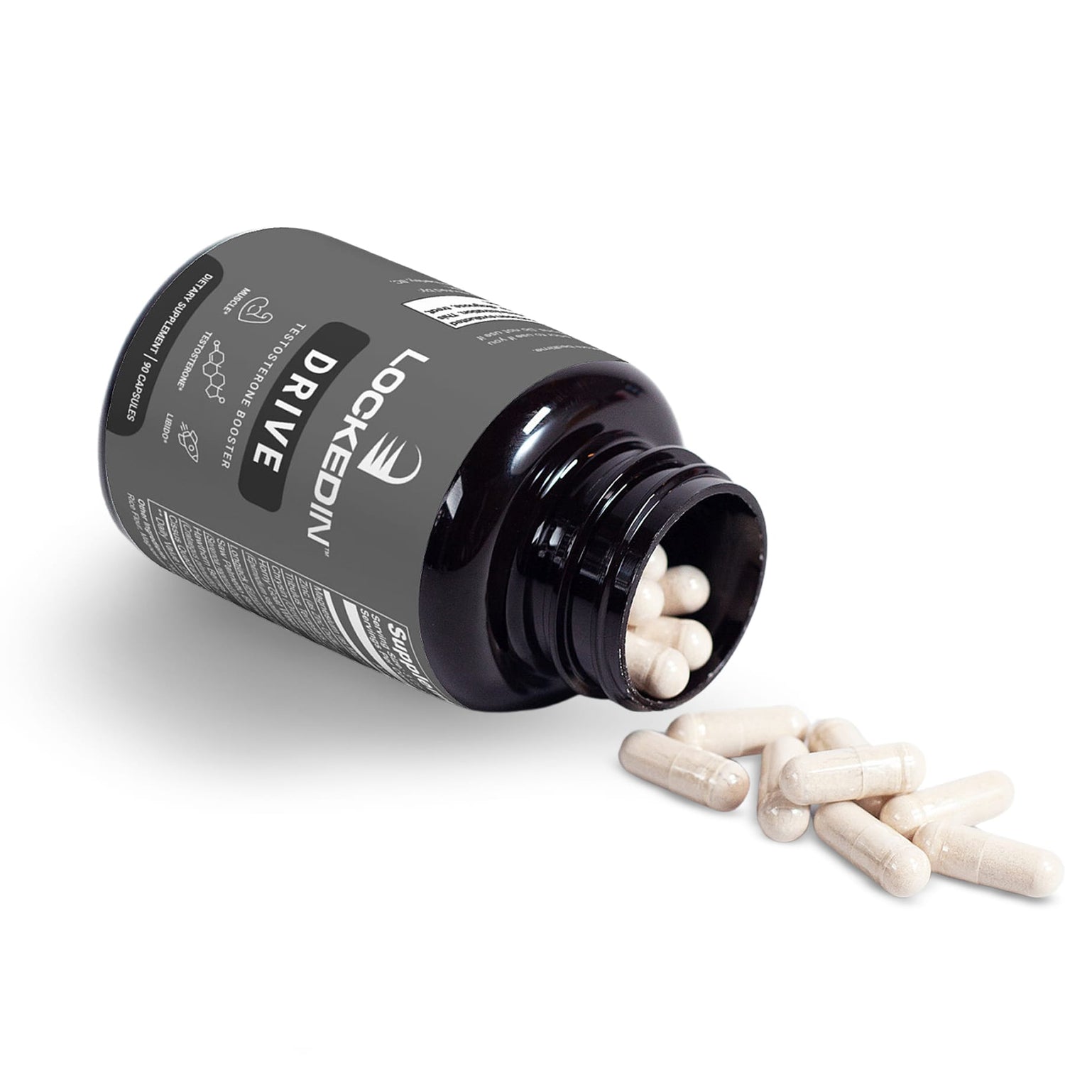 locked in drive testosterone booster supplement capsules falling out product photo