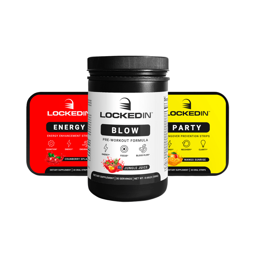 Locked In Energy, Locked In Blow, and Locked In Party Strips side by side on a transparent background