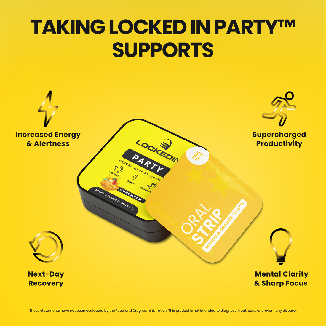 locked in party morning recovery support supplement features and benefits product photo