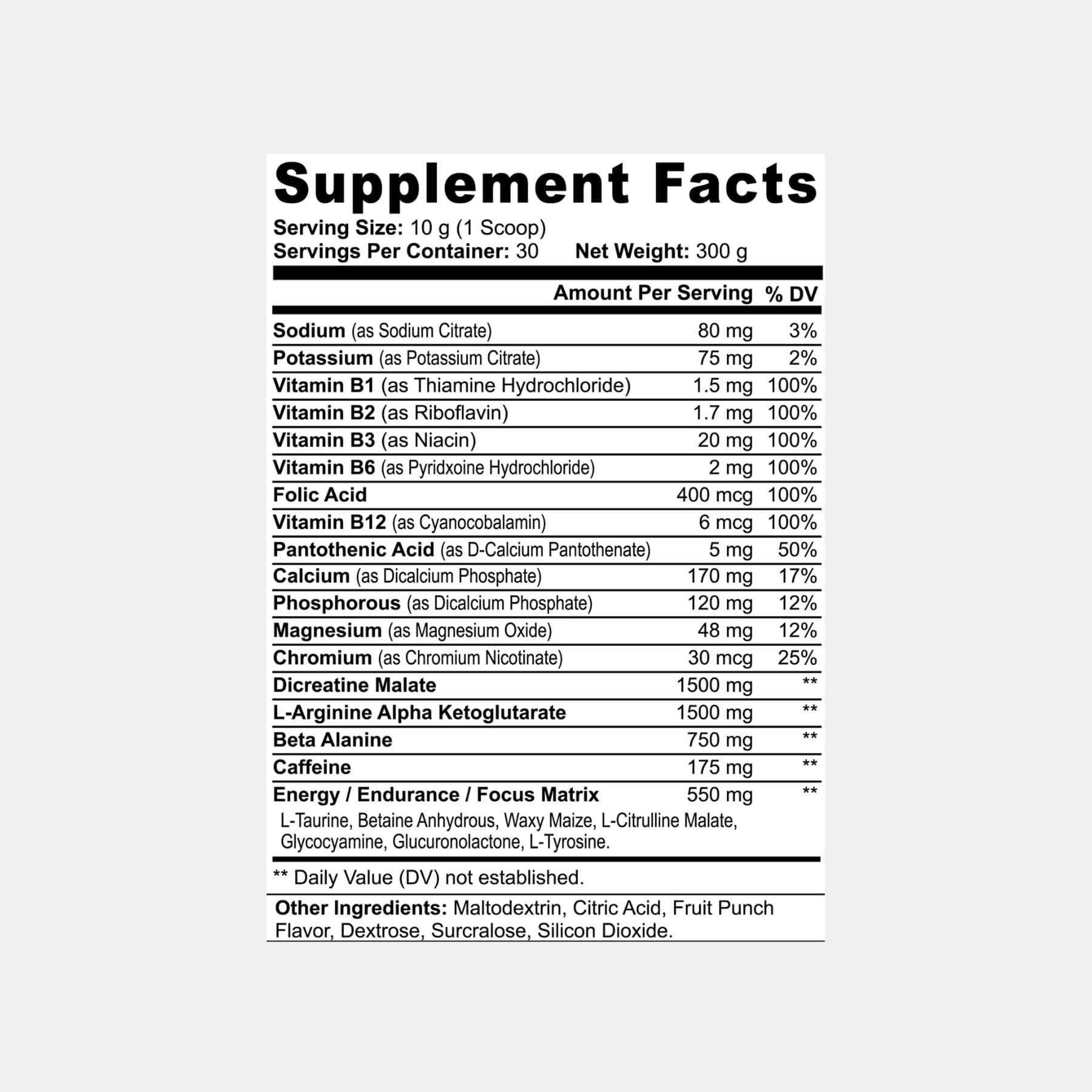 Locked In Blow supplement facts on white background