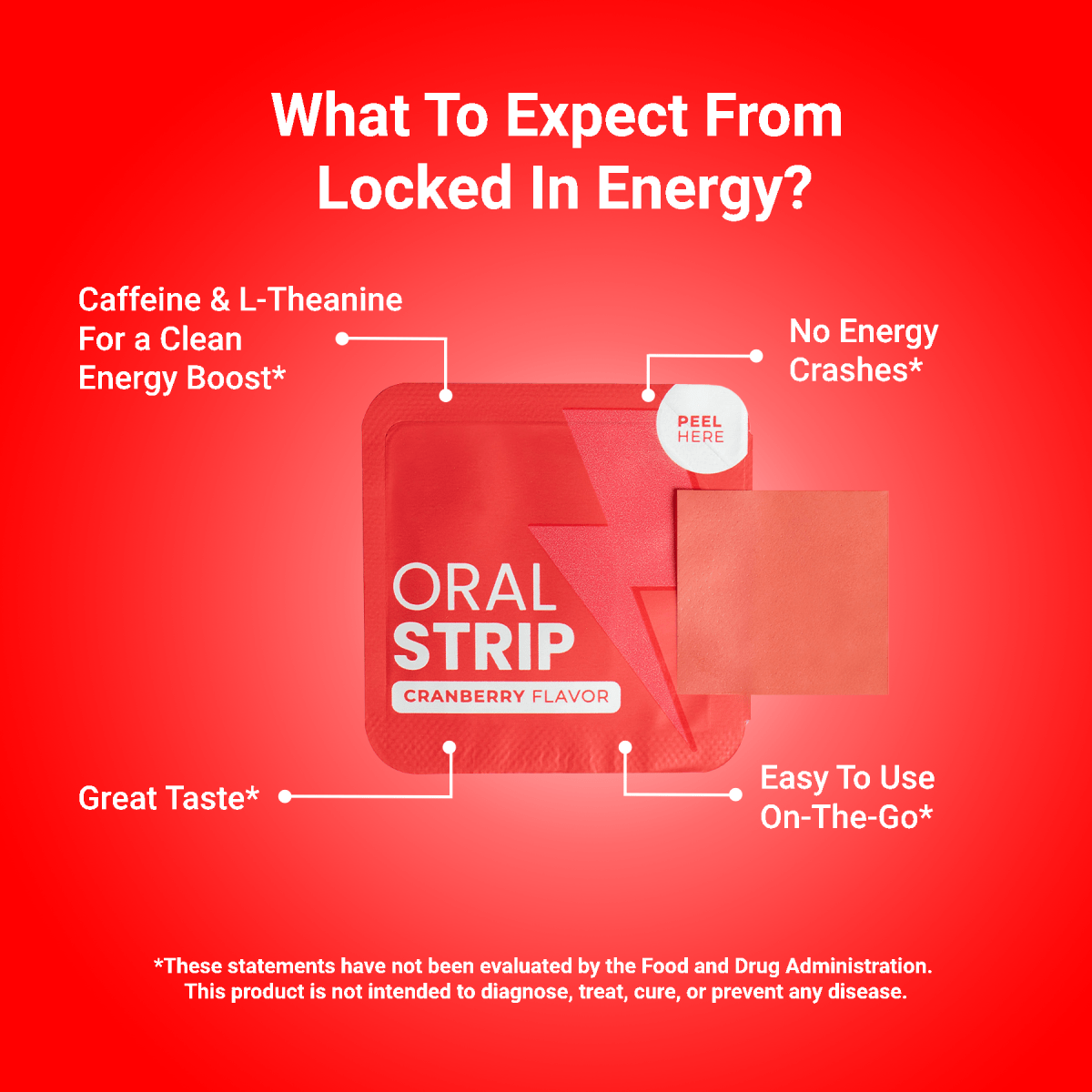 Locked In Energy strip on red background with four benefits listed.