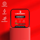 Locked In Energy container displayed on a red pedestal with icons for cognition, energy, and endurance