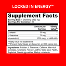 Locked In Energy supplement facts on red background