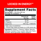 Locked In Energy supplement facts on red background