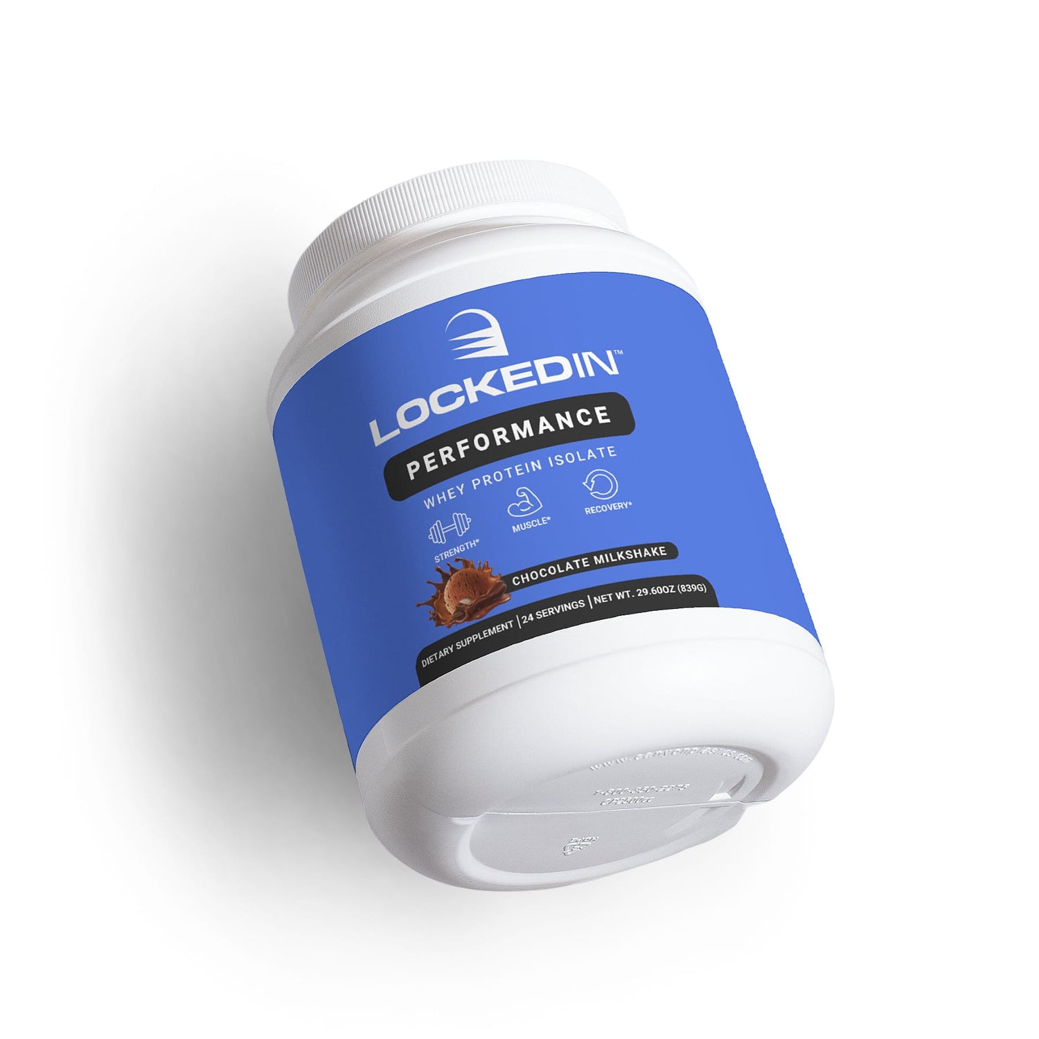 locked in performance whey protein isolate supplement tilted product photo 