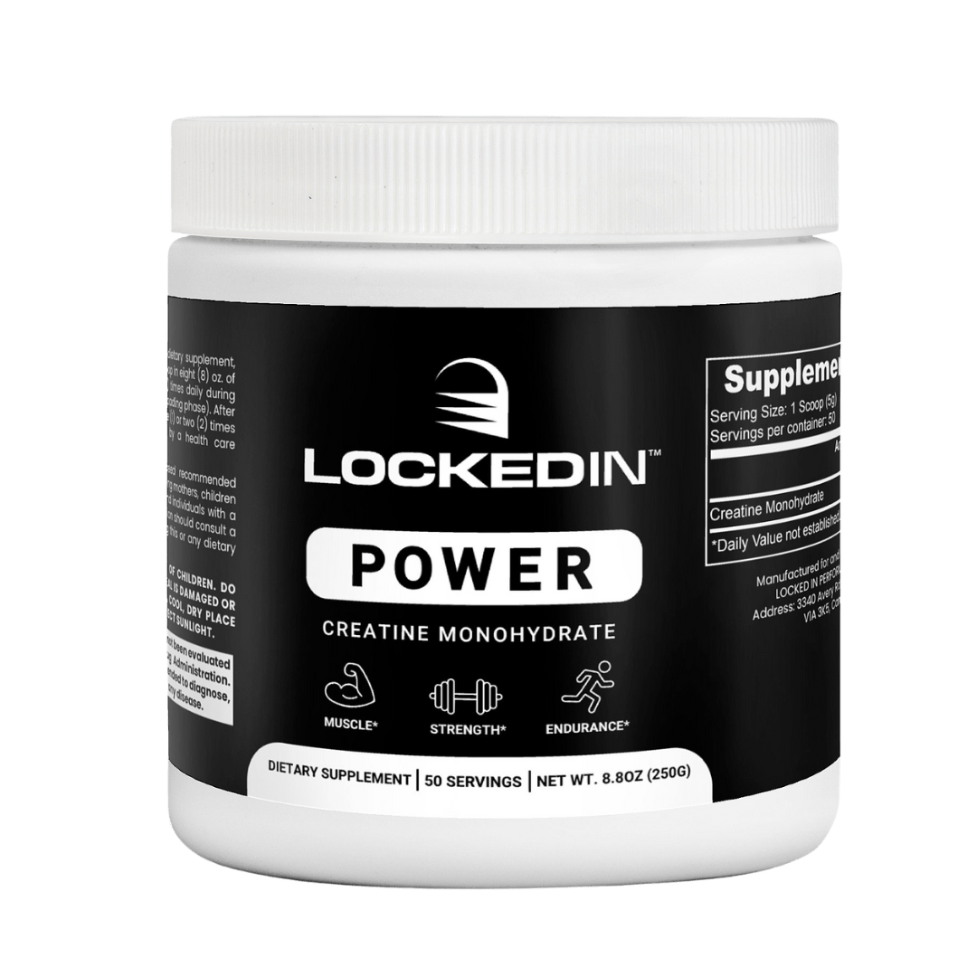 Locked In Power Creatine Monohydrate - 50 Servings for Muscle Growth, Strength & Endurance. transparent background.