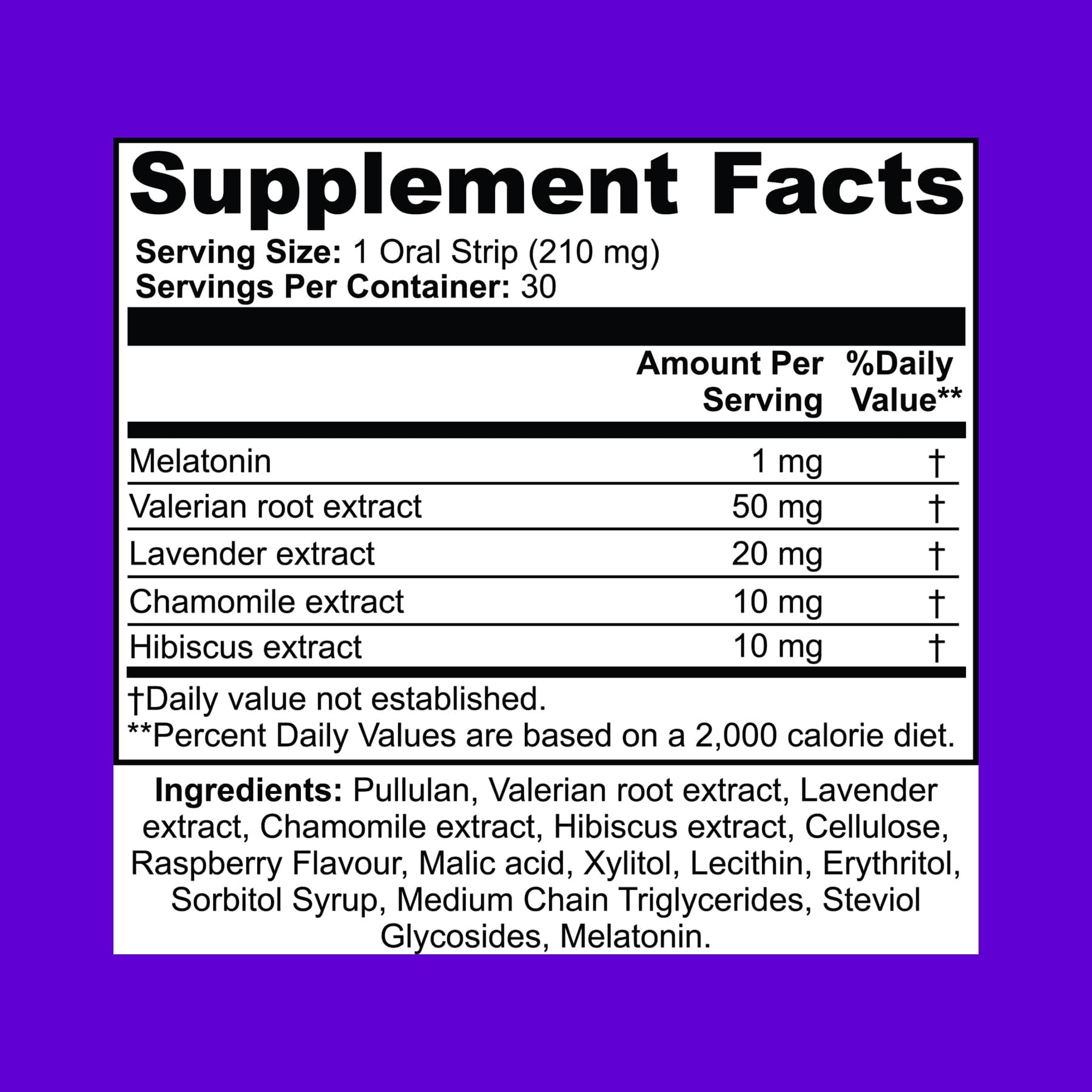 Locked In Sleep supplement facts on purple background