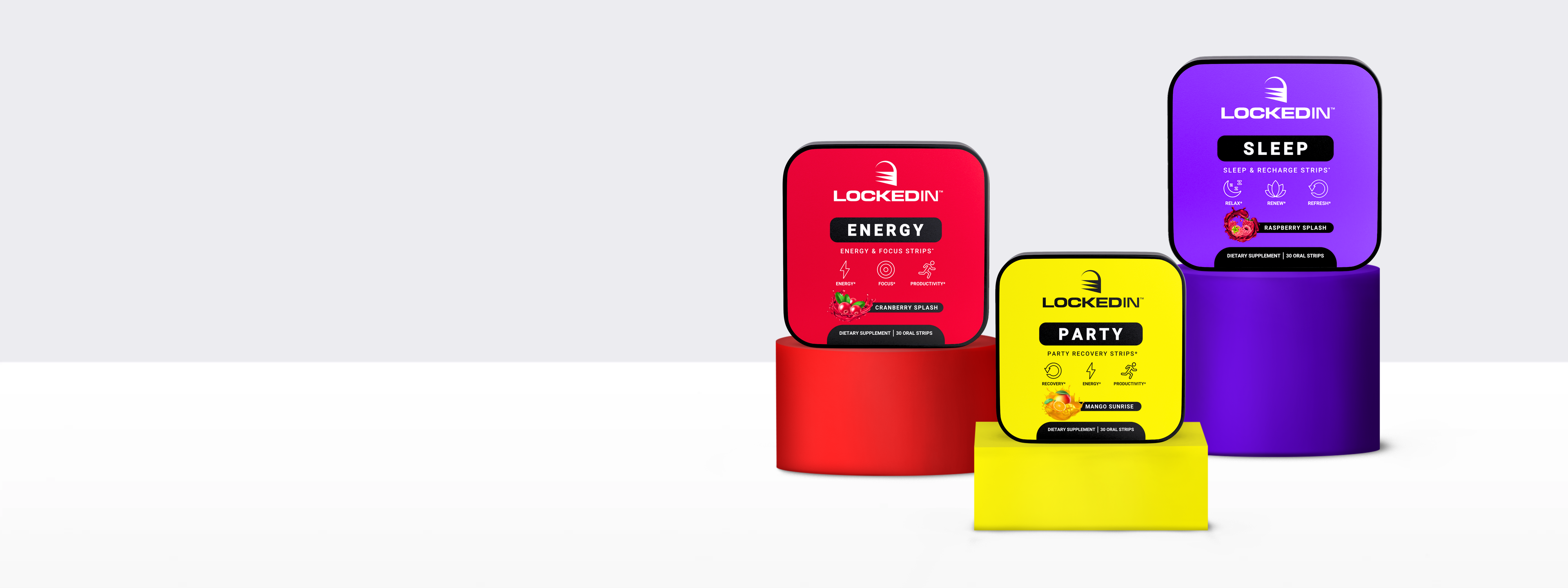 Locked In™ supplement strips — energy, focus, and sleep formulas built for the 1%