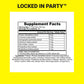 Locked In Party supplement facts on yellow background