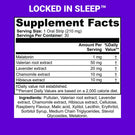 Locked In Sleep supplement facts on purple background