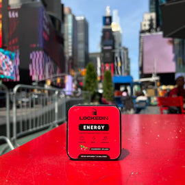 locked in energy supplement on table in time square new york city
